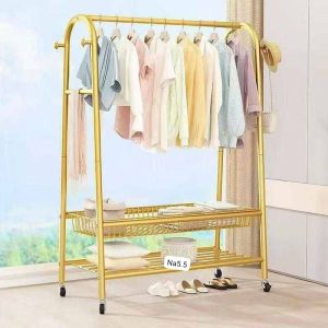 Golden color cloth hanger.
