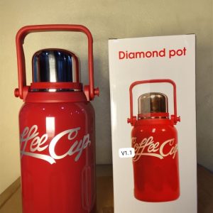 Stainless vacuum flask with handle.